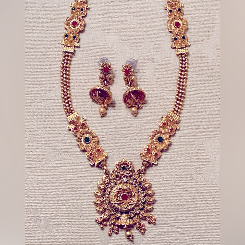 Bollywood Style Indian Gold Plated Kundan Necklace Earrings Haram Jewelry Set